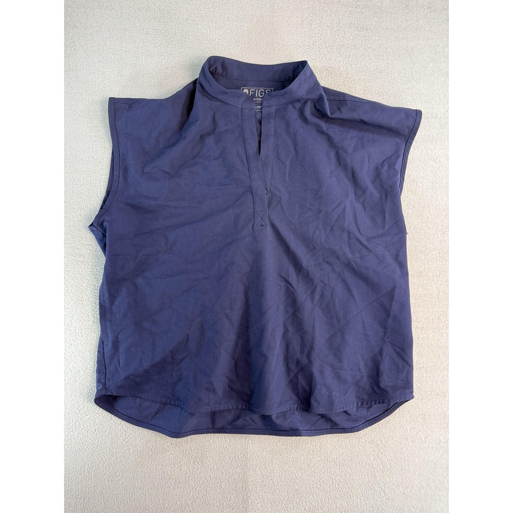 FIGS Technical Scrub Top Mens XL Navy Blue Sleeveless Henley Medical Top